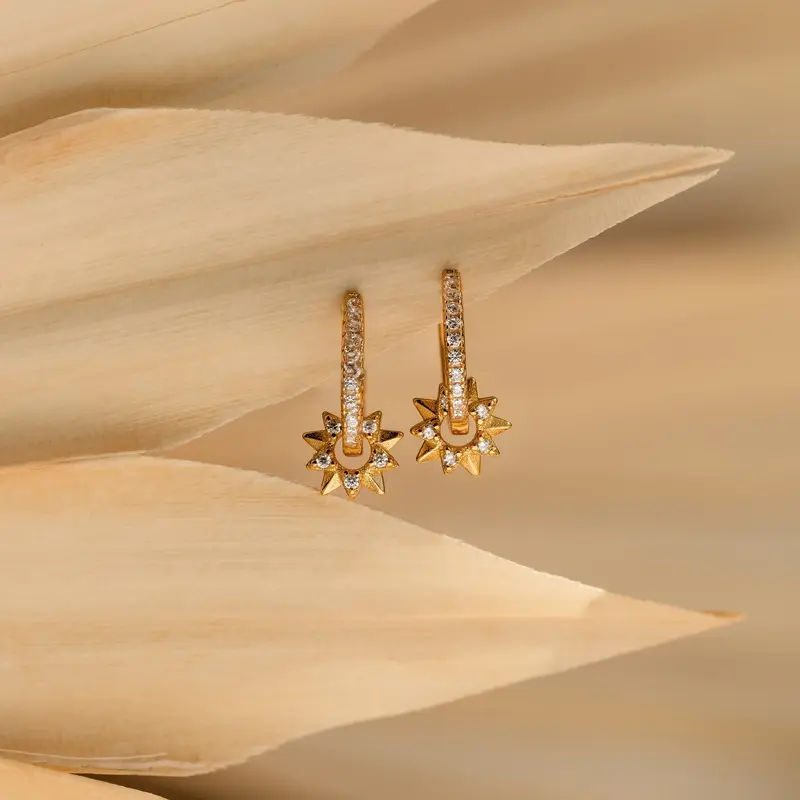 Pave Sun Huggies by Caitlyn Minimalist - Celestial Diamond Charm Earrings - Dainty Summer Jewelry - Best Friend Gift