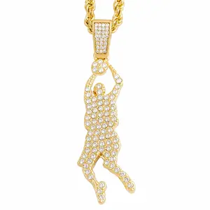 Full CZ Crystal Basketball Slam Dunk Necklace, Men's Sports Hip Hop Jewelry