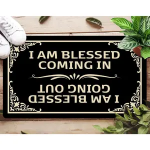 I Am Blessed Coming In & Going Out Funny Doormat  - Non-Slip Rubber Backed Indoor Entrance Mat with Fabric Top, Humorous & Blessing Themed Home Decor, Ideal Housewarming Gift for Christian & Faith-Focused Homes