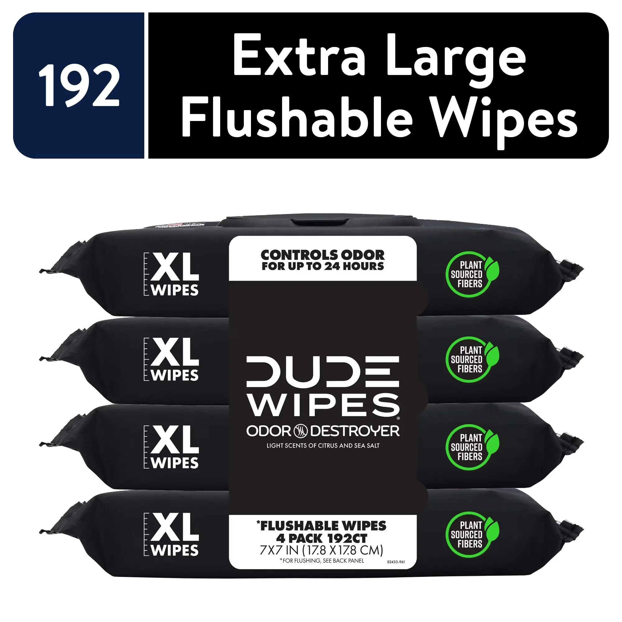 DUDE Odor Destroyer XL Flushable Wet Wipes, Deodorizing with Clean Scent, 48 Count, 4 Pack, Toilet, Flushable Wet Wipes for adult Scented