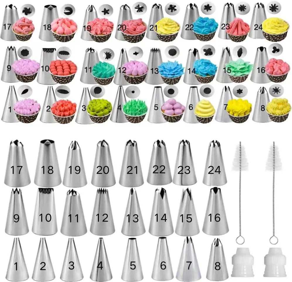 28 count Piping Tips SetStainless Steel Frosting Piping Kit with 24 Piping Tips, 2 Standard Icing Piping Tips Couplers, and 2 Cake Decorating Tips Brushes,Cake Decorating Tips Kit For Cookies Cupcake