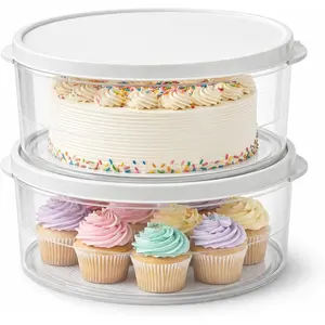 2-Pack 10-Inch Airtight Food Storage Container with Lid - Portable Carrier for Pies, Cakes, Cupcakes & More - BPA-Free Clear Plastic - Secure & Easy Transport