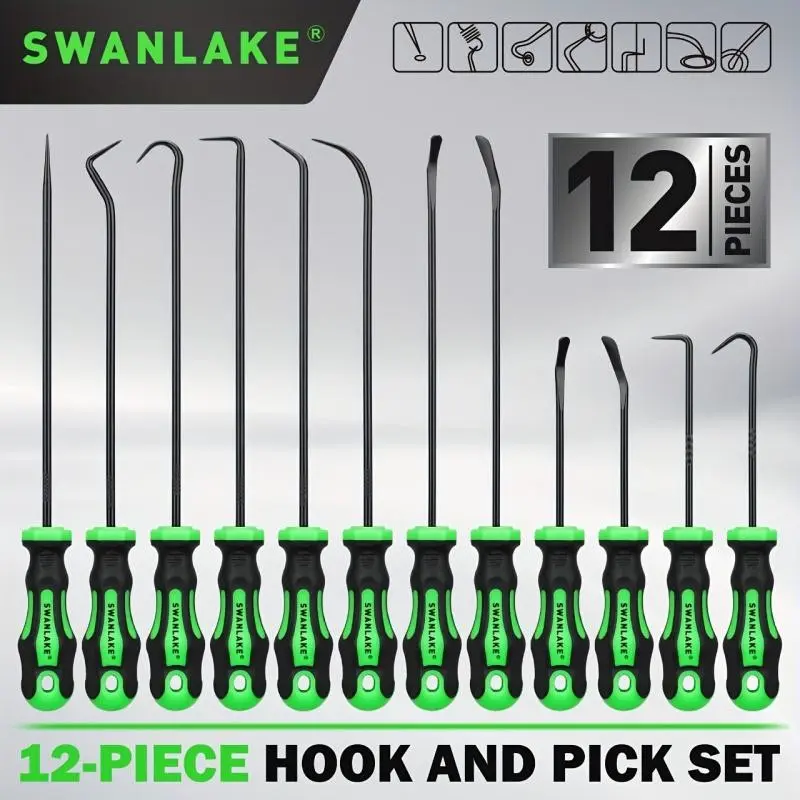 12-Piece Pry Hook Tool Set, Pry Hook Tool Set for Car Auto Oil Seal/O-Ring Seal Pry Hook Puller Removal Tool, Long Handle and Mini Pry Hook Tool Set, Car Repair Tools
