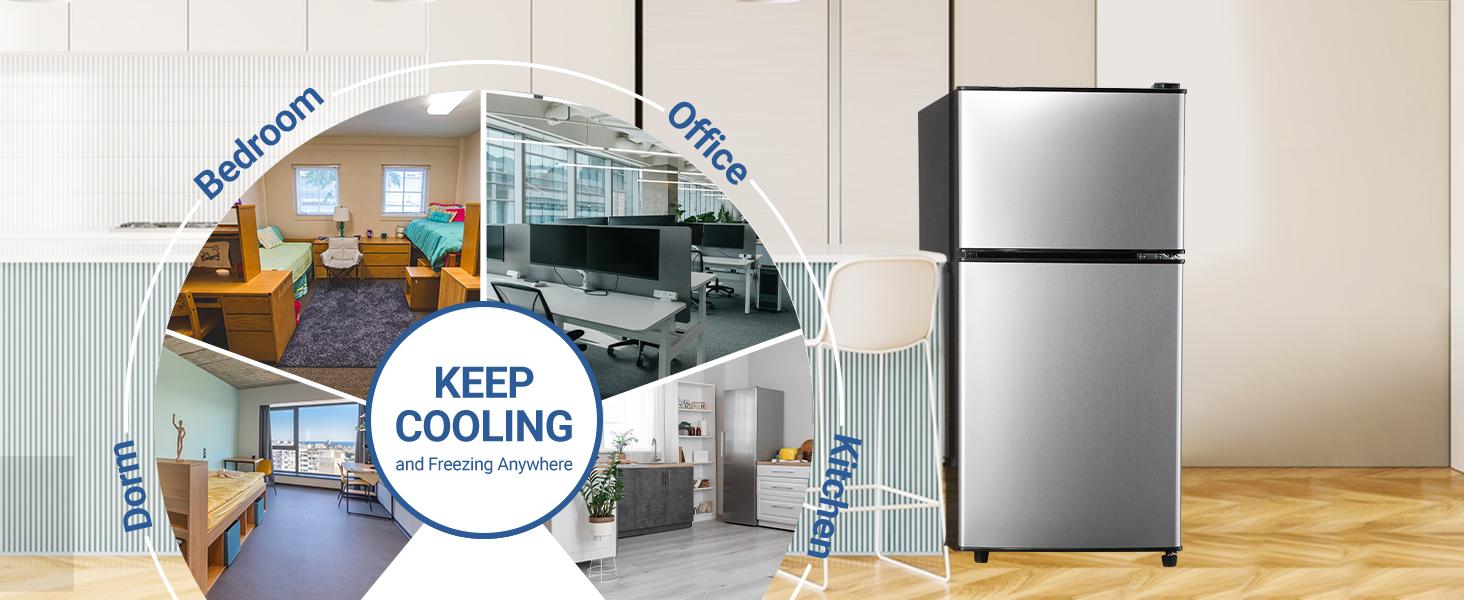 Mini Fridge with Freezer, 3.3 Cu. Ft. Double-Door Small Refrigerator with Adjustable 7-Level Thermostat & Separate Freezer, Dorm Fridge Compact for Kichen, RV, Office, Apartment, Silver mini fridges mini fridge Mini Fridge with Freezer, 3.3 Cu. Ft. Double-Door Small Refrigerator with Adjustable 7-Level Thermostat & Separate Freezer, Dorm Fridge Compact for Kichen, RV, Office, Apartment, Silver mini fridges mini fridge