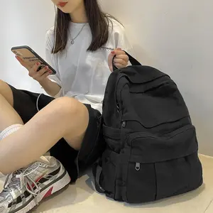 Cute Canvas Backpack for Women & Girls – Vintage Laptop Bookbag, College & High School Bag, Aesthetic School Backpack, Black
