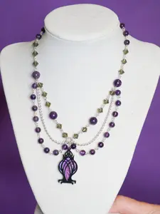 Dark Elven Lantern Necklace Natural Stone Beads Preciosa Crystals Acrylic Pendant Silver Plated Chain Halloween Necklace Whimsical