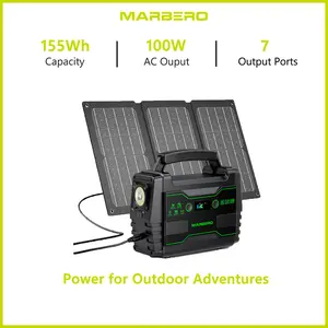 MARBERO 155Wh Solar Generator with 30W Solar Panel Portable Power Station with 2x 100W AC Outlets(150W Surge) 7 Output Ports Built-in Flashlightfor Home Blackout, Camping Essentials High Capacity Battery Usb Rechargeable Battery