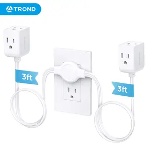 TROND Split Extension Cord Power Strip, Twin 6ft on Each Side, Low-Profile Flat Plug, Dual 3 Grounded Outlet Extender Cubes, 13 Amps, 16 Gauge Wire, for Behind TV Stand Sofa Headboard, Indoor, White