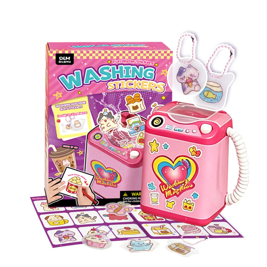 Magic Water-Activated DLMdilemu Sticker Maker Toy Set - Mini Electric Pretend Play Washing Machine Craft Kit for Kids (Batteries Not Included)