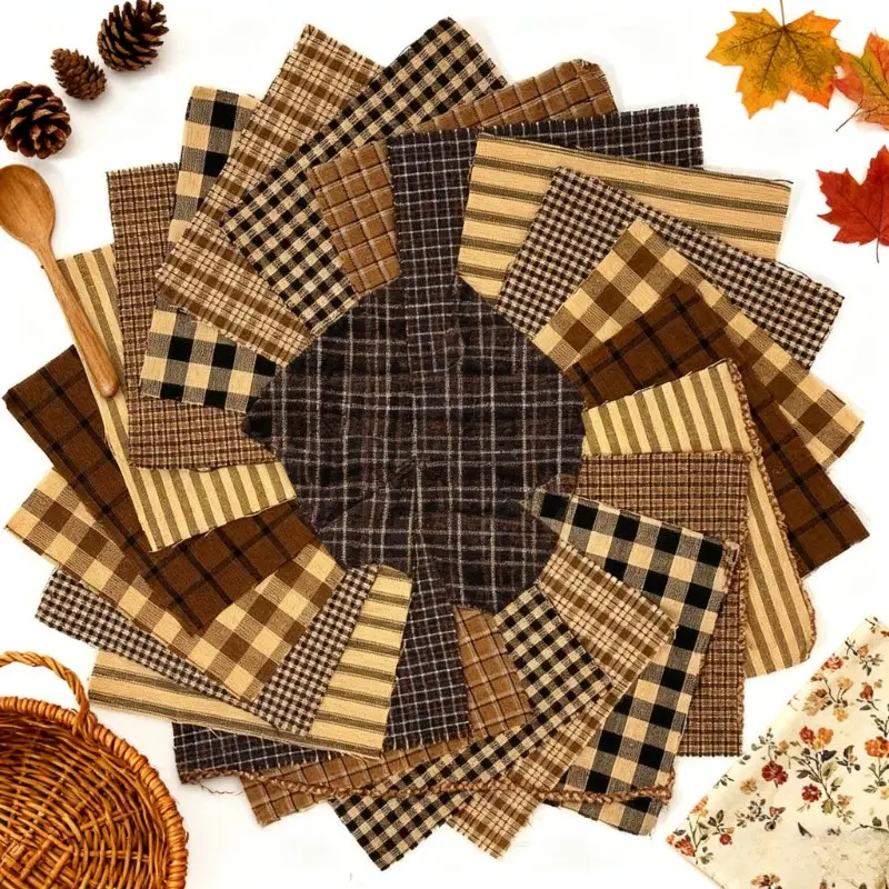 100pcs 10 X 10Cm (3.9 X 3.9In) Brown Black Checkered Theme Series, Printed Handcraft Patchwork Fabric, Handcraft Patchwork, Patchwork Strip Patchwork Craft Materials, Including Different Patterns of Patchwork Sets