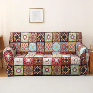 Boho Style Patchwork Pattern, 1 Count Colorful Geometric Pattern Elastic Sofa Slipcover, Dustproof Sofa Protector for Home Living Room