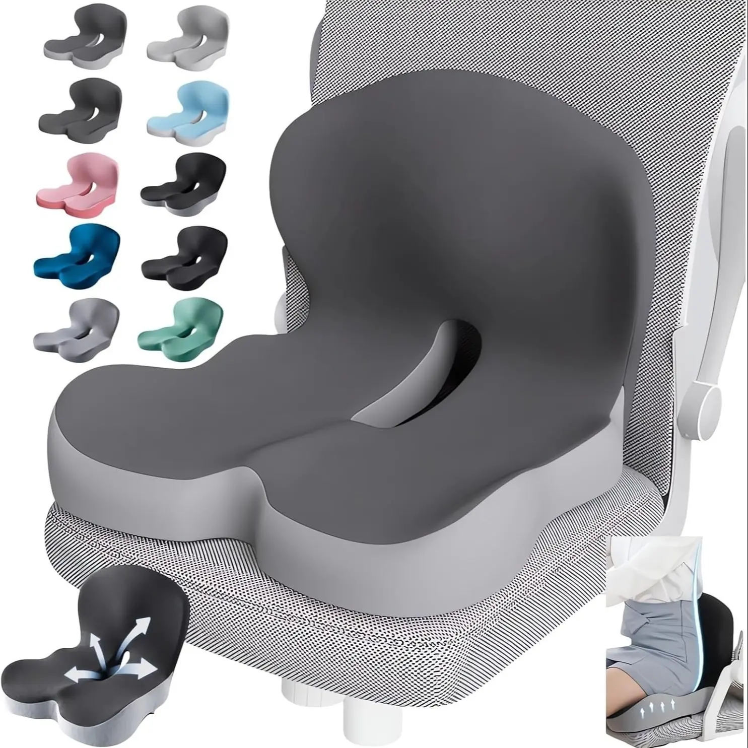 Soft Breathable Back Support Cushion for Office, Driving and Gaming, Comfortable Cushion for Long Sitting, Perfect Back-to-School Gift, Enhanced Seat Cushion, Ergonomic Curved Backrest