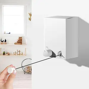 Punch-Free Retractable Clothesline, Indoor Steel Wire Laundry Hanger with Aluminium-Nylon Construction, Hotel Wall-Hanging Invisible Drying Rack Organiser