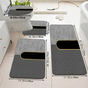 3/4pcs Black And White Houndstooth Patchwork Bathroom Mat Set, Featuring a Classic And Modern Style, Includes Toilet Seat Cover And Carpet, Perfect for Bathroom Decor with U-Shaped Foot Mats