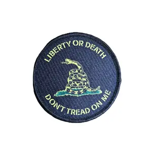 Don't tread on me Gadsden flag black 3" circle removable morale patch with hook and loop backing