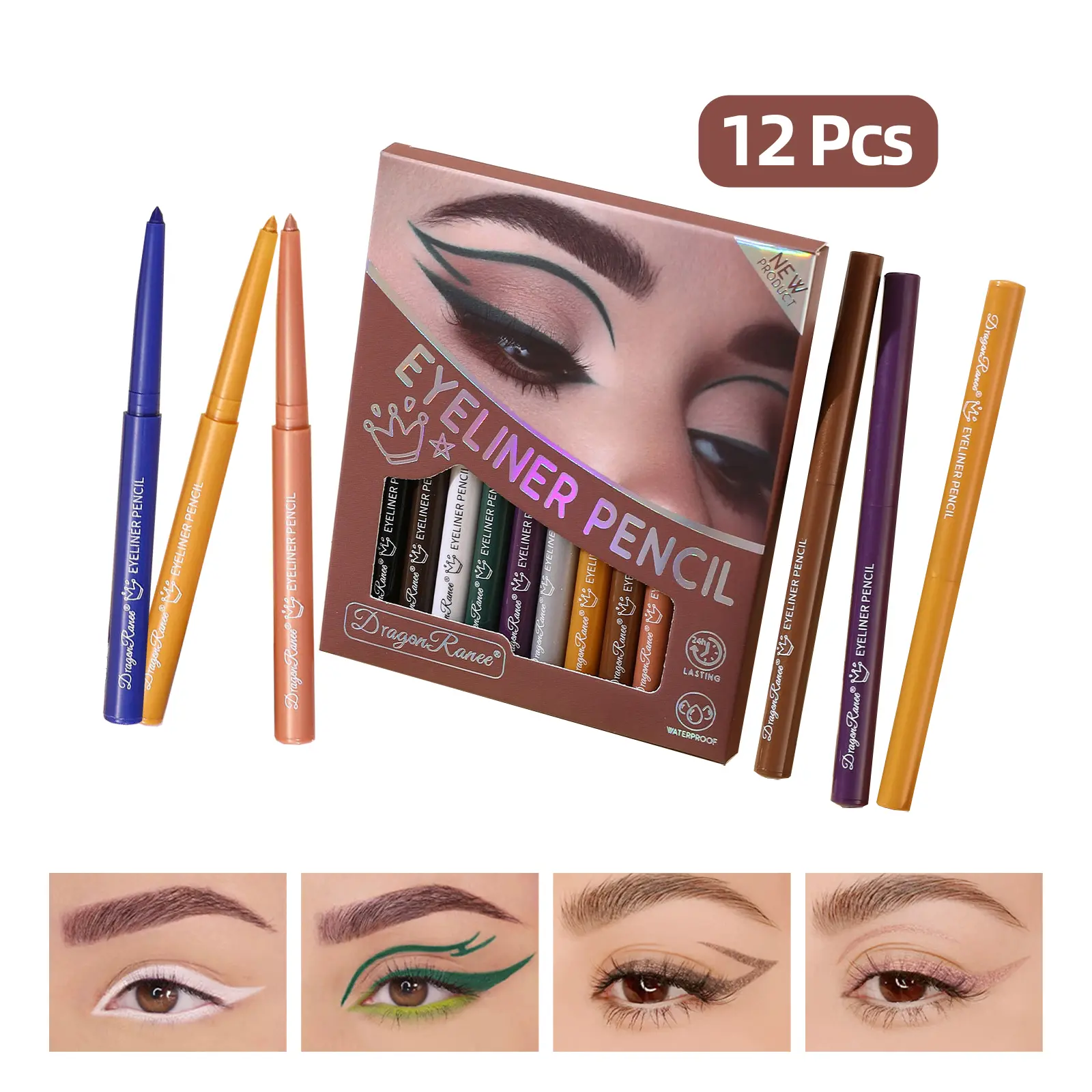 Multicolor Eyeliner Pencil Set, 12 Waterproof & Long Lasting Rainbow Shades, Cosmetic Eye Makeup Supplies for Creative Eye Art, Multicolor Eyeliner Pencils, Rainbow Eye Art