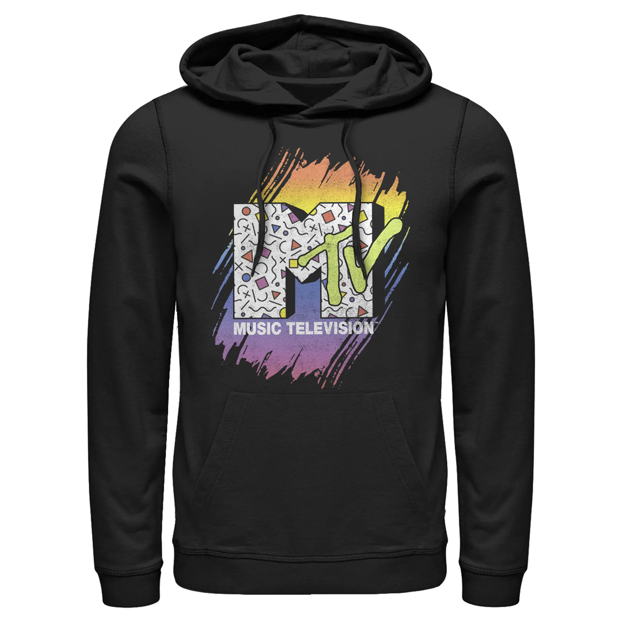 Men's MTV 80s Print Pattern Logo Pull Over Hoodie