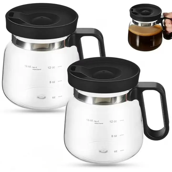 16oz Thick Transparent Reusable Classic Glass Coffee Mug with Sip Lid - 4in Tall Compact Mini Carafe Design, Ergonomic Handle, Washable Dishwasher Safe Beverage Cup for Office Adults, All Seasons Ideal Birthday Gift, Home Office Desk Aesthetic