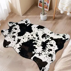 1 Piece - Black & White Cow Animal-Print Imitation Cashmere Rug | Pet-Lover’s Must-Have! Soft, Skin-Friendly & Anti-Slip—Perfect for Living Room, Bedroom, Bathroom, Instant Ins-Style Upgrade