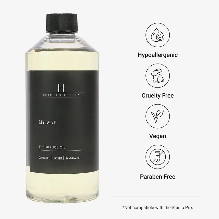 My Way Essential Oil Scent Hotel Collection - Luxury Hotel Inspired Aromatherapy Diffuser Oil - Lush Sandalwood, Warm Virginia Cedar, & Beautiful Iris - 500mL Freshener Fragrance Scented Perfume Bottle - Hypoallergenic Cruelty Free Vegan Paraben Free