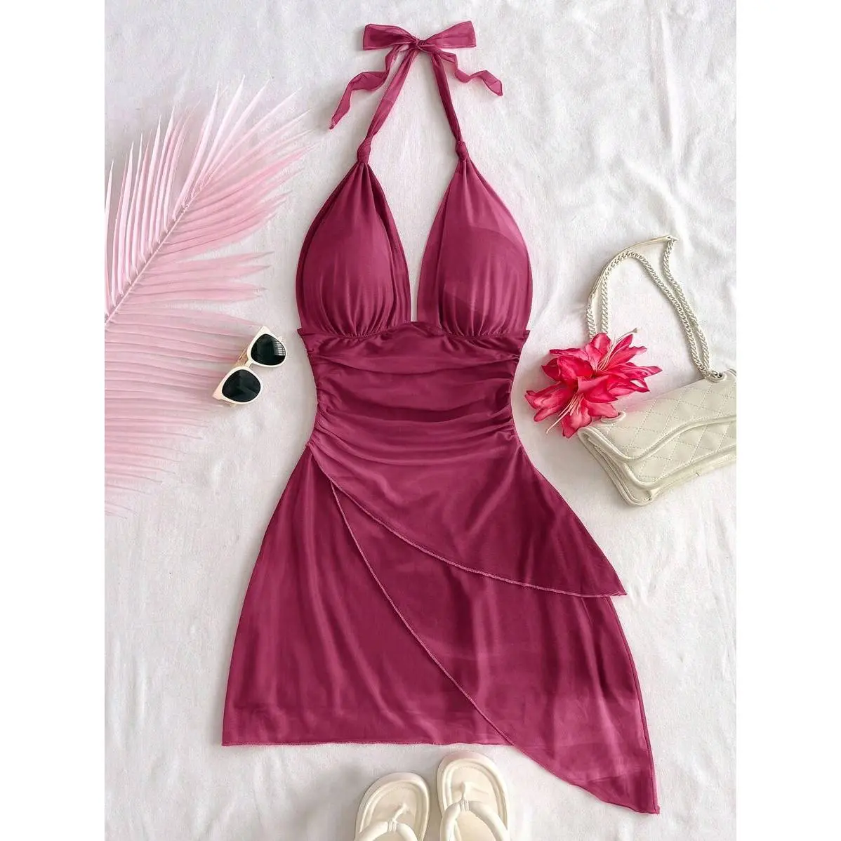 blue dress for baby girl Black & Cream Asymmetric Draped Dress – Summer Evenings main image 1