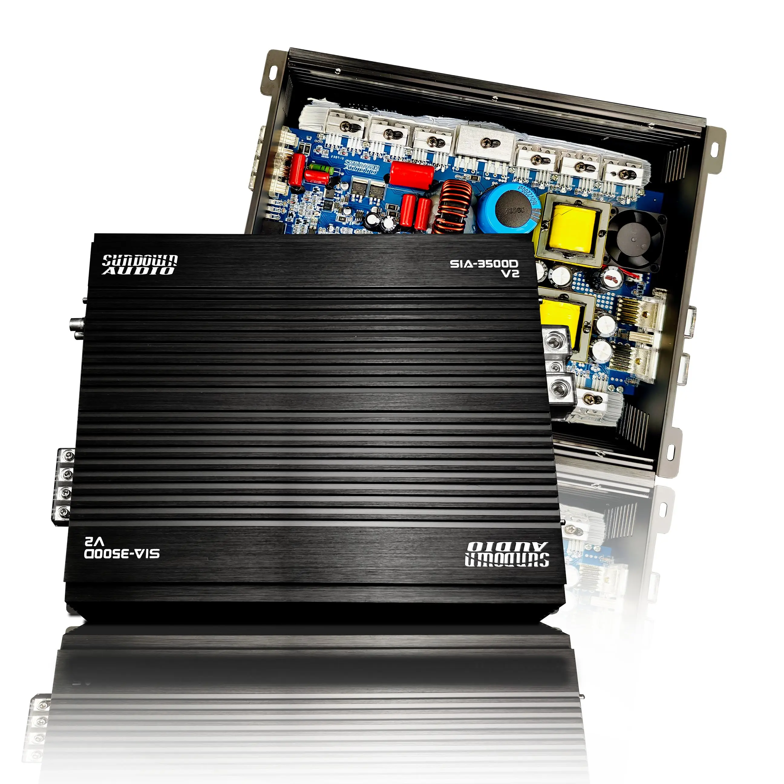 Sundown Audio SIA-3500D v2 Full-Range Mono Powered Car Amplifier - Wired, Remote Control, Overheating Protection, 108dB Signal-to-Noise Ratio, Heavy Heatsink, Intelligent Full Bridge Design for Subwoofers, 5V Max, 2 Ohms, Advanced 3-Speed Fan Design, 50Hz