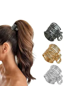 Summer 2024 Plain Geometric Design Metal Ponytail Holders Hair Claws, 3 Counts Casual and Versatile Nonslip Hair Claws, Hair Accessories for Women, Daily Use, Party, Travel, Hairpin