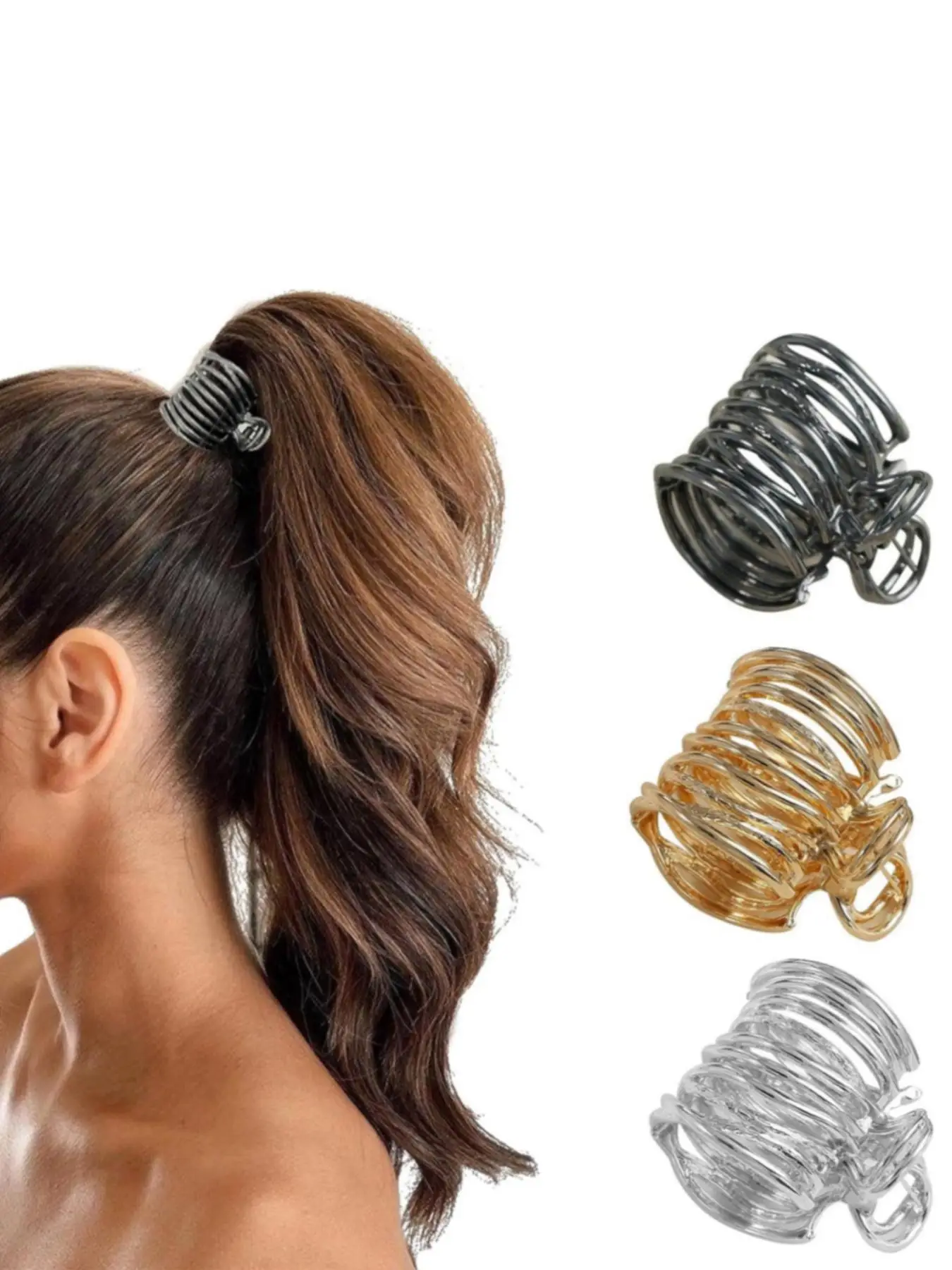 Summer 2024 Plain Geometric Design Metal Ponytail Holders Hair Claws, 3 Counts Casual and Versatile Nonslip Hair Claws, Hair Accessories for Women, Da