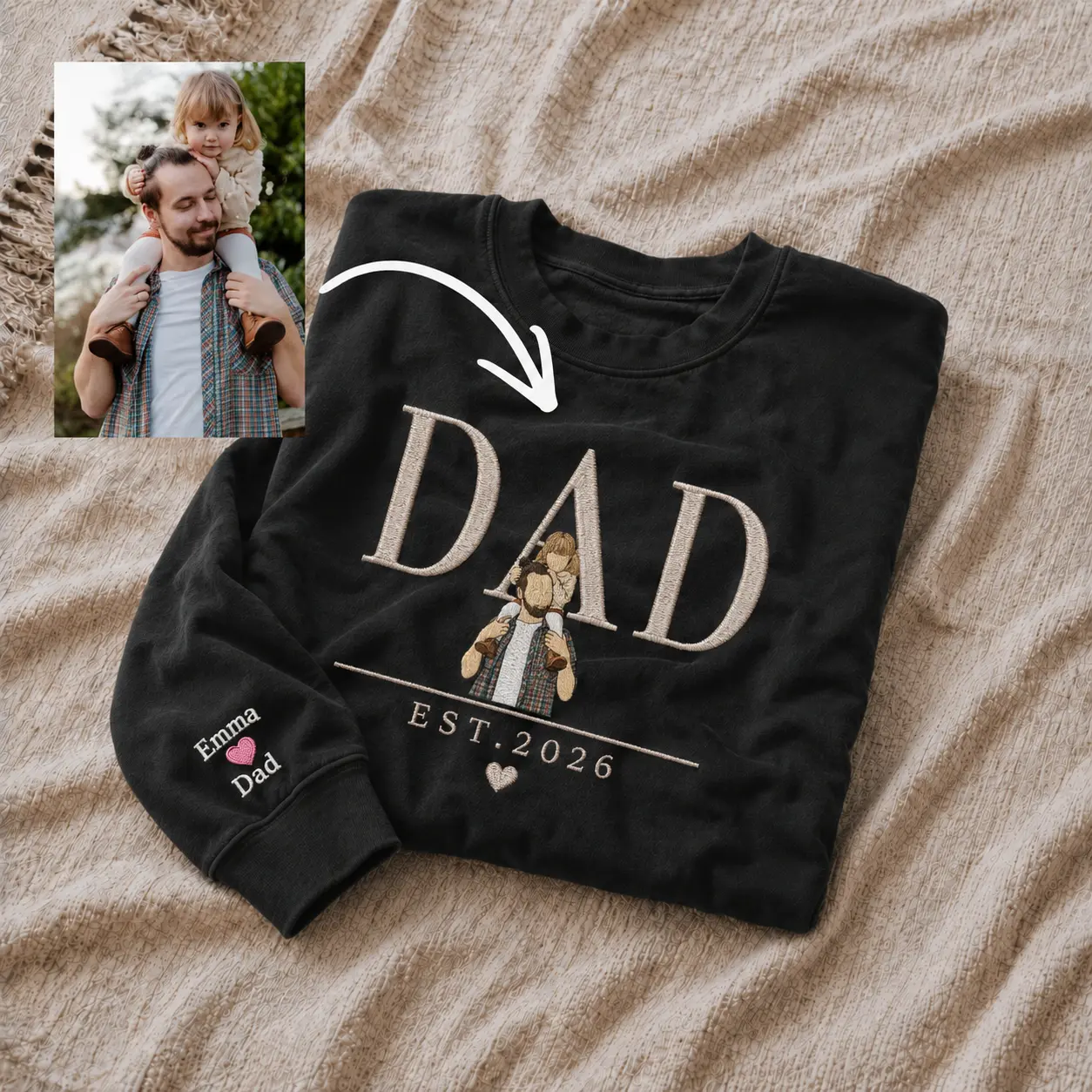 Dad EST 2025 Custom Photo Sweatshirt - Personalized New Dad Gift