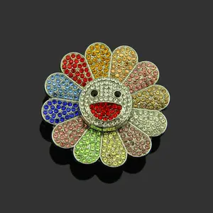 Iced Out Bling Sunflower Pendant & Phone Case Accessory | Sparkling Rhinestone Smiley Face Charm for Men & Women | Y2K Streetwear Jewelry
