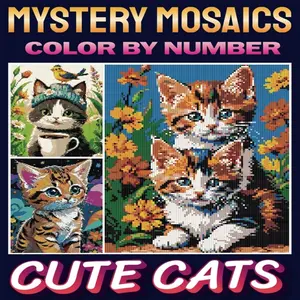 Cute Cats Pixel Art: Mystery Mosaic Color by Number Book for Adults & Kids | Calming Feline Fun for Stress Relief