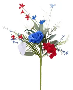 19"L Rose/Hydrangea Flower Spray Red/White/Blue