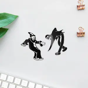 Creepy Clown Sticker Set, Dancing Spooky Cartoon Horror Graphic, Aesthetic Black & White Vinyl Decal for Laptops Water Bottles Skateboards, Gift for Horror Fans