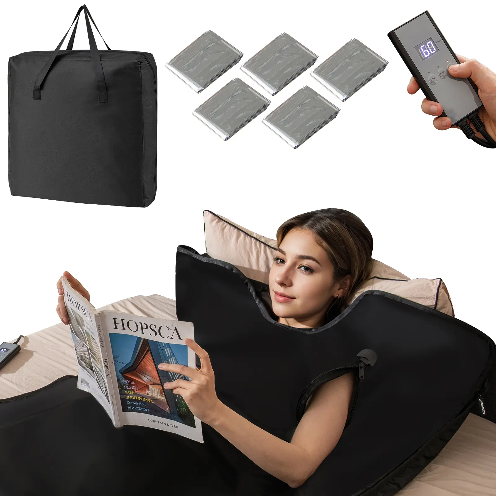 COSTWAY - Portable Full-Body Personal Sauna for Home Use with Armholes Wraps and Sauna Bag-Black