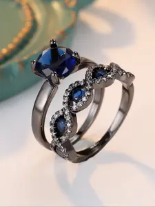 Stylish and charming black twisted four-prong sapphire synthetic zirconia ring set. Luxurious and exquisite party jewellery. Birthday gift. Statement ring Geometric design ring