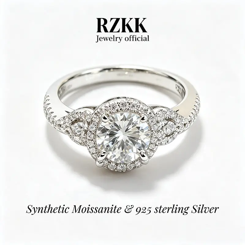 【#7 Lake Baikal-Halo Setting】Halo Round Moissanite Ring S925 Sterling Silver Pave Band Engagement Wedding Ring 1ct D Color VVS1 Clarity Synthetic Moissanite Size 6-9