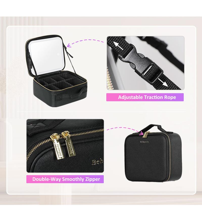 Behaesty Portable Makeup Bag with 3-Color LED Light Detachable Mirror 2000mAh USB Rechargeable Waterproof PU Leather Organizer Compact Travel Cosmetic Pouch Vanity Purse Zip TikTokShopBlackFriday Behaesty Portable Makeup Bag with 3-Color LED Light Detachable Mirror 2000mAh USB Rechargeable Waterproof PU Leather Organizer Compact Travel Cosmetic Pouch Vanity Purse Zip TikTokShopBlackFriday