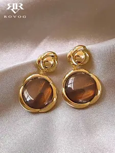 Vintage Elegant Geometric Design Resin Inlaid Women's Earrings, Fashionable Huggie Earrings, Fashionable Party Jewelry for All Seasons, Stylish Daily Wear Accessories