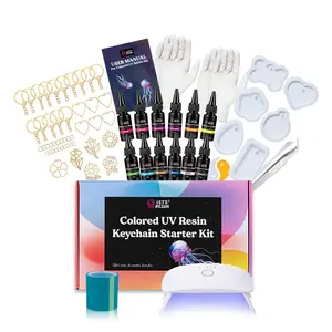 LET'S RESIN-All-ln-One Keychain Making Kit, Starter Kit, 12-Color UV Resin with Keychain Molds Silicone, Valentine's Day gift,UV Light, 6 Styles Flower and Heart Open Bezels for Resin, Jewelry Making Kit for Beginners, Craft Decor