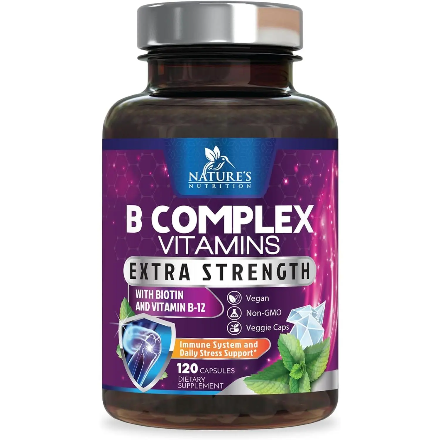 Super B 100 Complex Vitamins Capsules with Vitamin B12 B6 C Biotin Folate and Folic Acid for Energy Metabolism Immune Support Brain Focus Heart and Nervous System Health Daily Vitality Supplement for Men and Women 120 Capsules