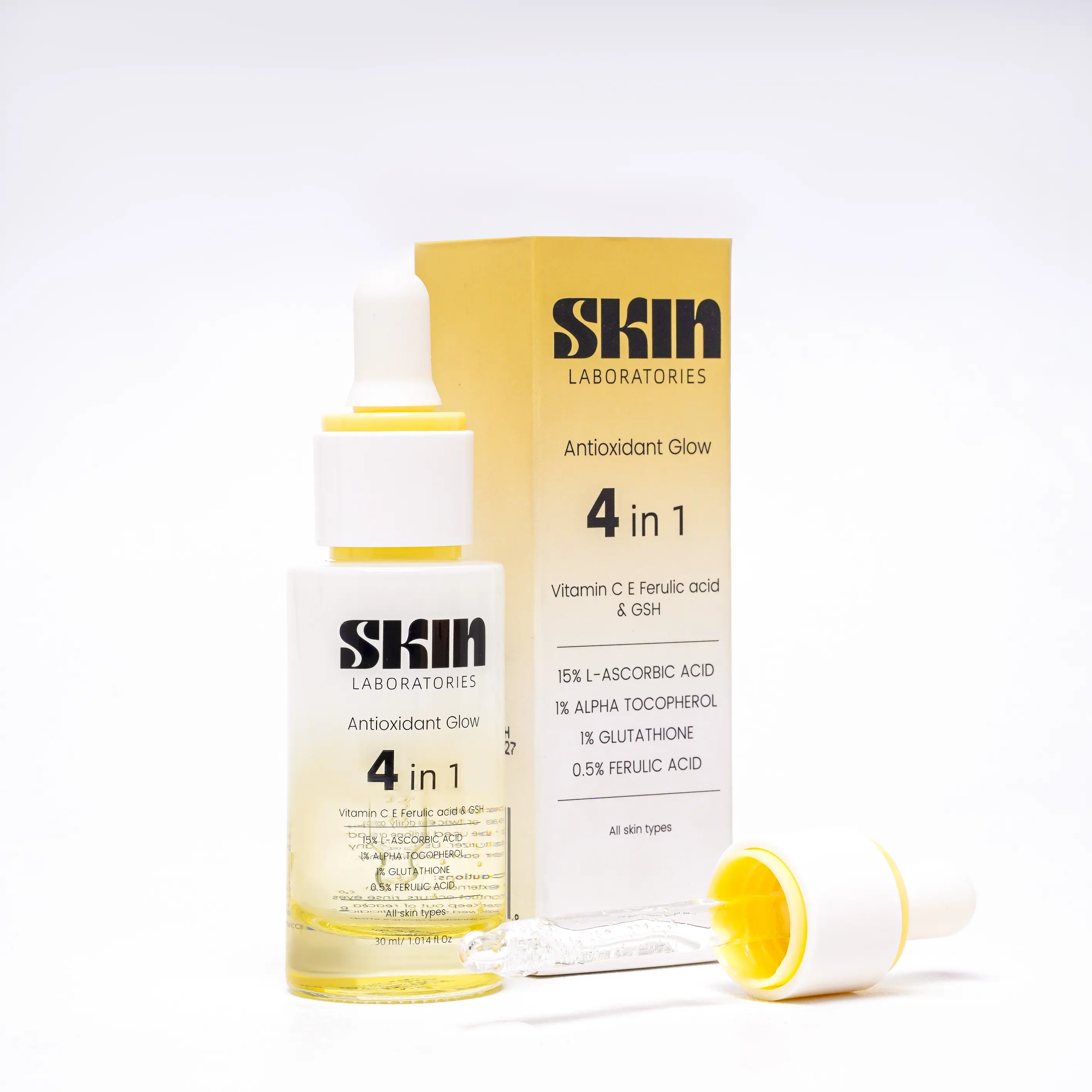 SKIN LABORATORIES Vitamin C, E, Ferulic Acid & Glutathione Serum (30 ml) - For Radiant Glow, Even Skin Tone, Fine Lines, and Brightening, with Hydrating Aloe Vera – Anti-Aging, Hydrating, Skin Care Essential Aloe Vera for Hydration Daily Fragrance Gentle