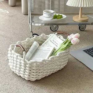 Woven Storage Basket Decorative Skincare Desk Organizer Simple Desktop Entryway Bedside Basket Book Snack Miscellaneous Holder Decoration Stationery Organizer