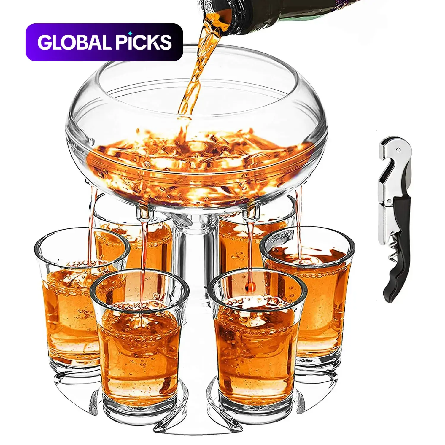 Shot Glass Dispenser, Shot Dispenser for Alcohol with 6 Acrylic Cups and Bottle Opener, Party Fountain for Drinks, Drink Dispenser for Home Kitchen Parties, Home Bar Accessories #GLOBAL PICKS