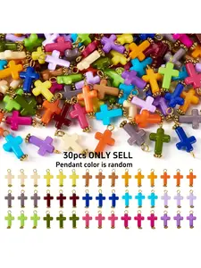 30Pcs Mixed Color Opaque Acrylic Cross Pendants DIY Jewelry Making Supplies for Bracelet Necklace Earrings Crafting Accessories Crucifix Charm