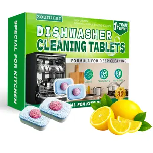 32 Pack Dishwasher Cleaner & Deodorizer Tablets - 16 Month Supply, Deeply Removes Dirt With Odor Eliminating, Dishwasher Cleaning Tablets for Filters & Drains Removes Grease, Residue