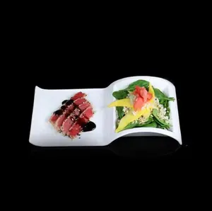 Sectional Salad Plate-White Porcelain-Set of 4