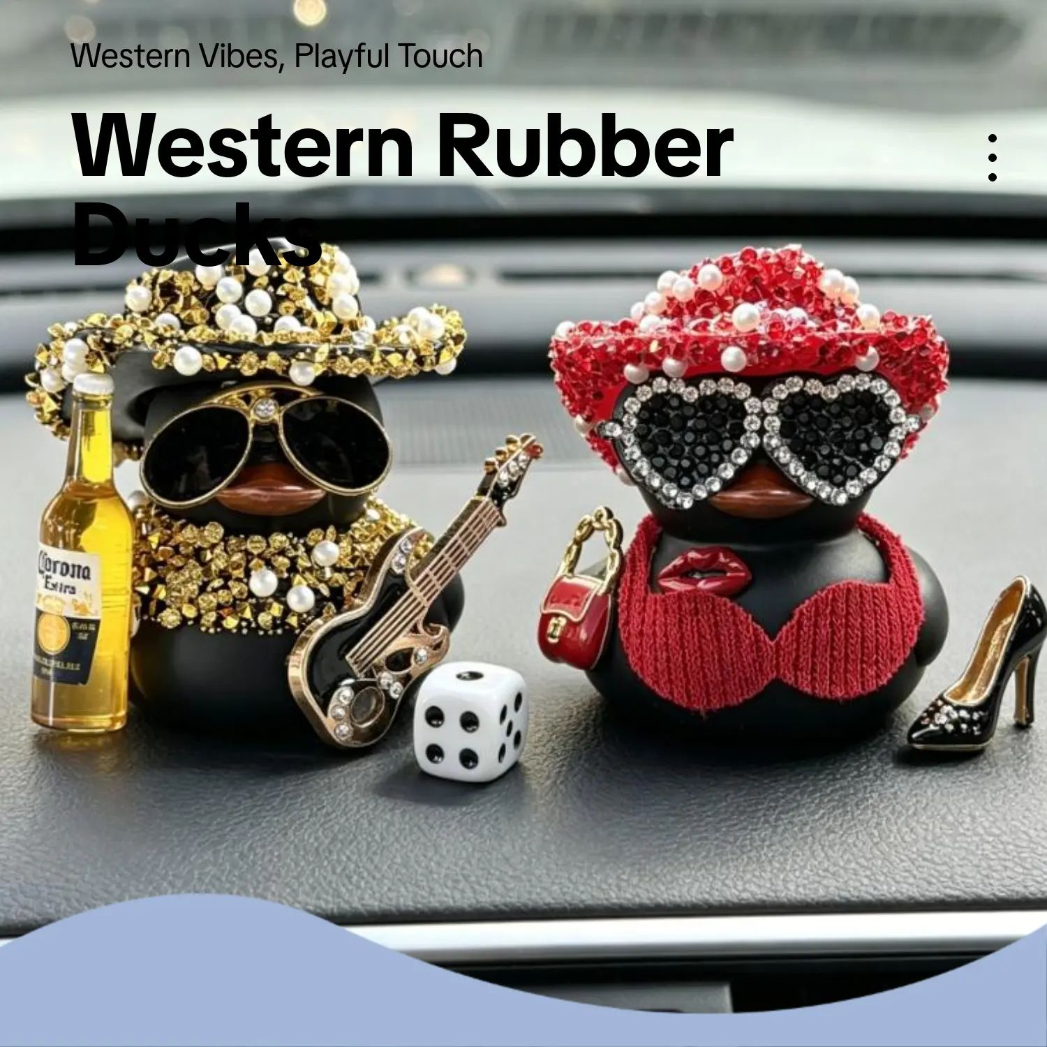 DIY Assembly Cowboy Rubber Duck Aesthetic Car Interior Decor Collectibles, Black-Yellow Western Themed Figure (2pcs Black), More Styles Car Accessory for Indoor Use, Aesthetic Car Accessory