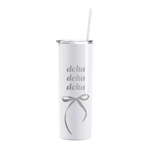 Delta Delta Delta Coquette Bow Tumbler with Straw- White