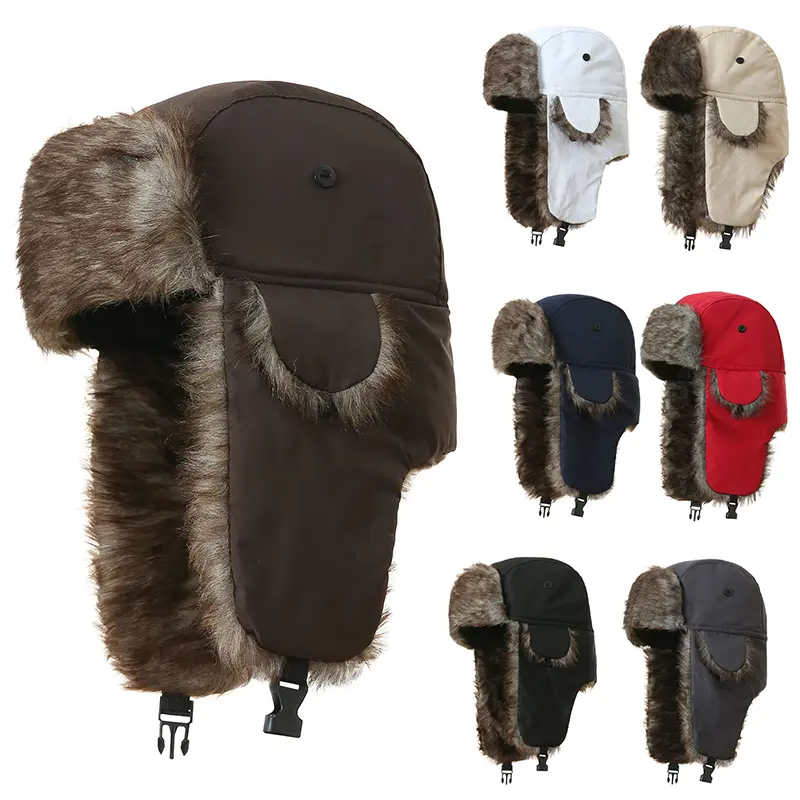 Cold Weather Trapper Hat Warm Faux Fur Winter Hat with Ear Flaps Windproof Waterproof Snow Ski Hats for Men Women