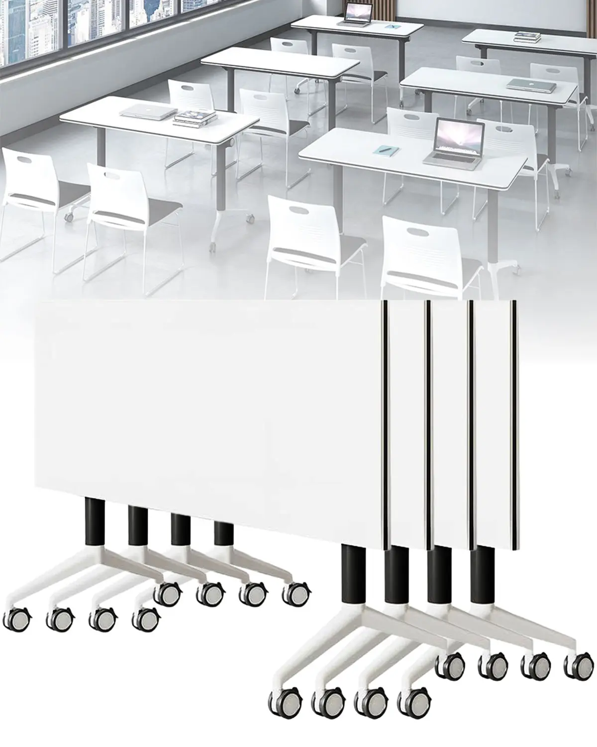 Easy Storage Folding Conference Table with Wheels Mobile Training/Conference/Teaching